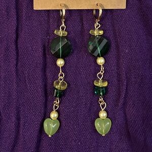 Green Gem and Gold Tone Earrings